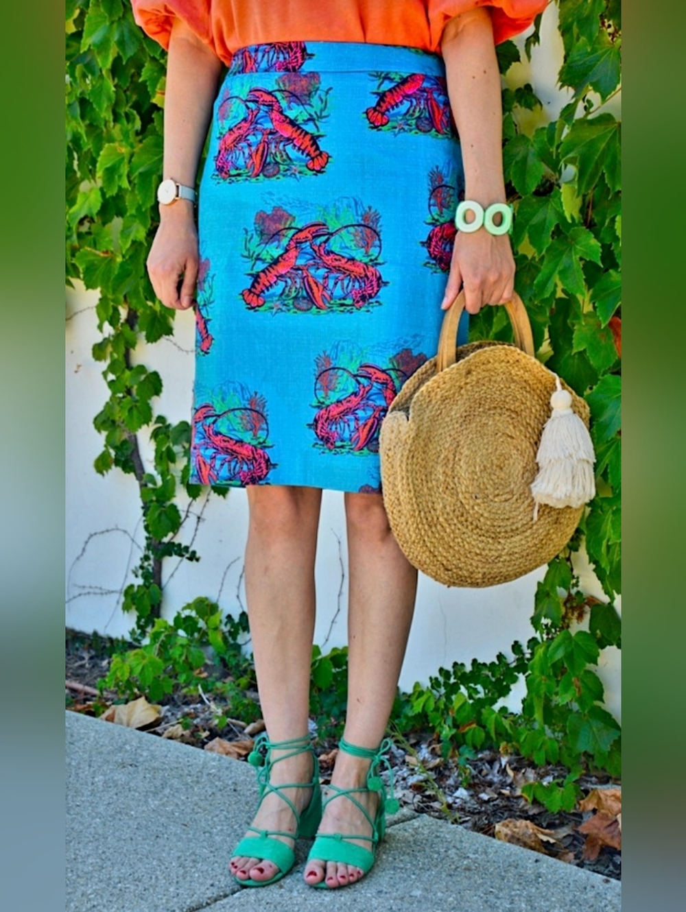 J Crew Bright Blue Lobster Print Cotton Skirt